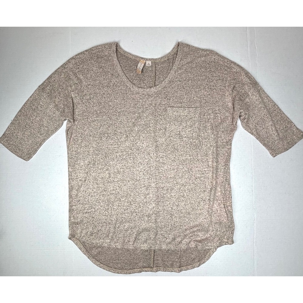 MISIA Heathered Knit‎ XL Tunic Top Relaxed Button Accent Minimalist Neutral NWT